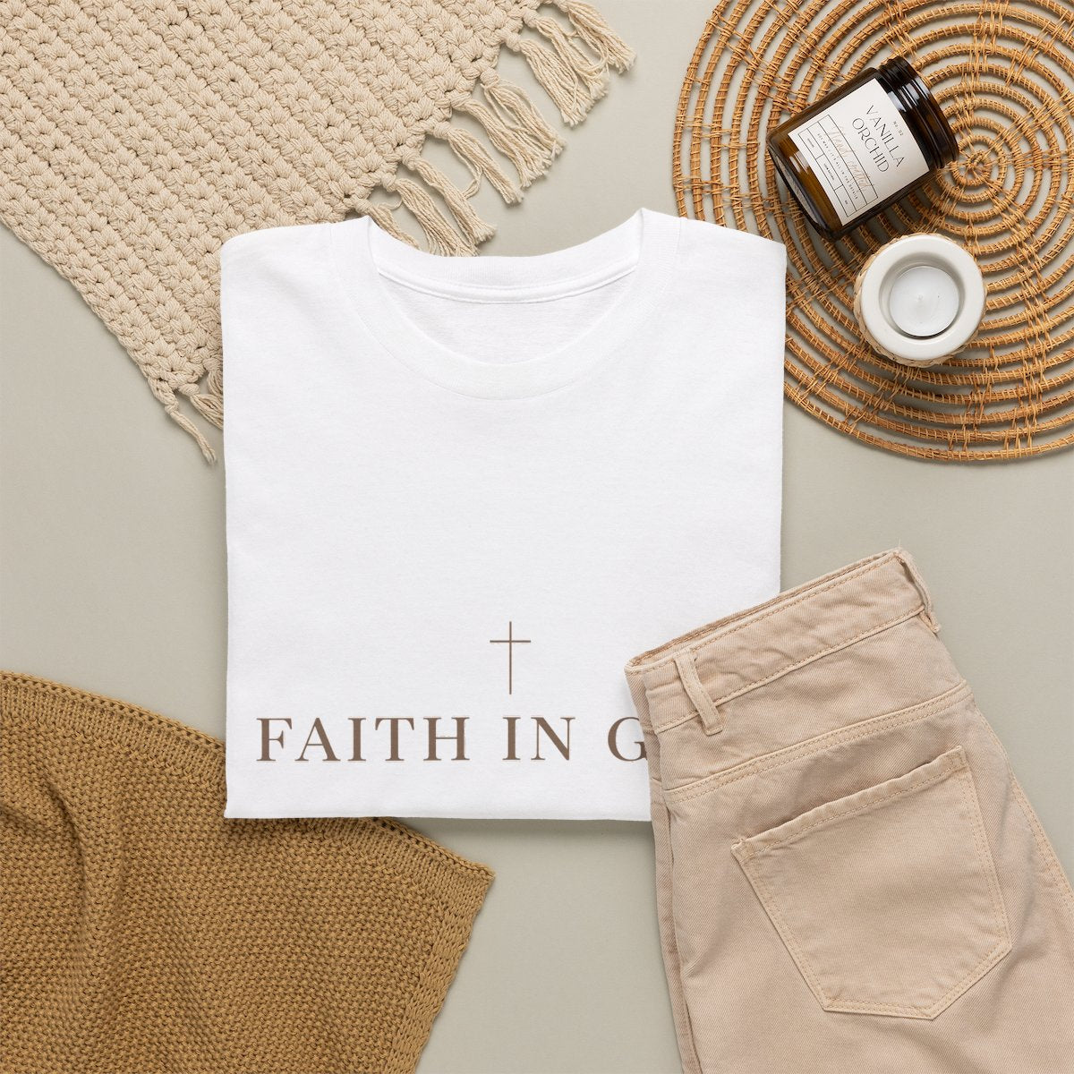Saints Supply Co Faith in God graphic tee, White, flat lay view