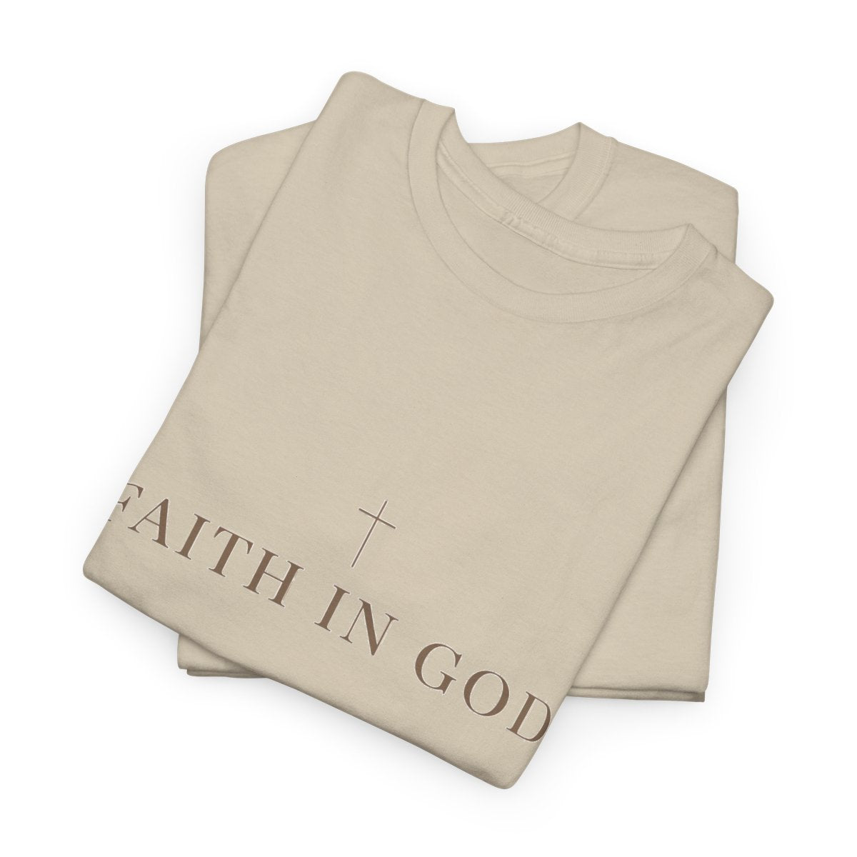 Saints Supply Co Faith in God graphic tee, Sand, folded view