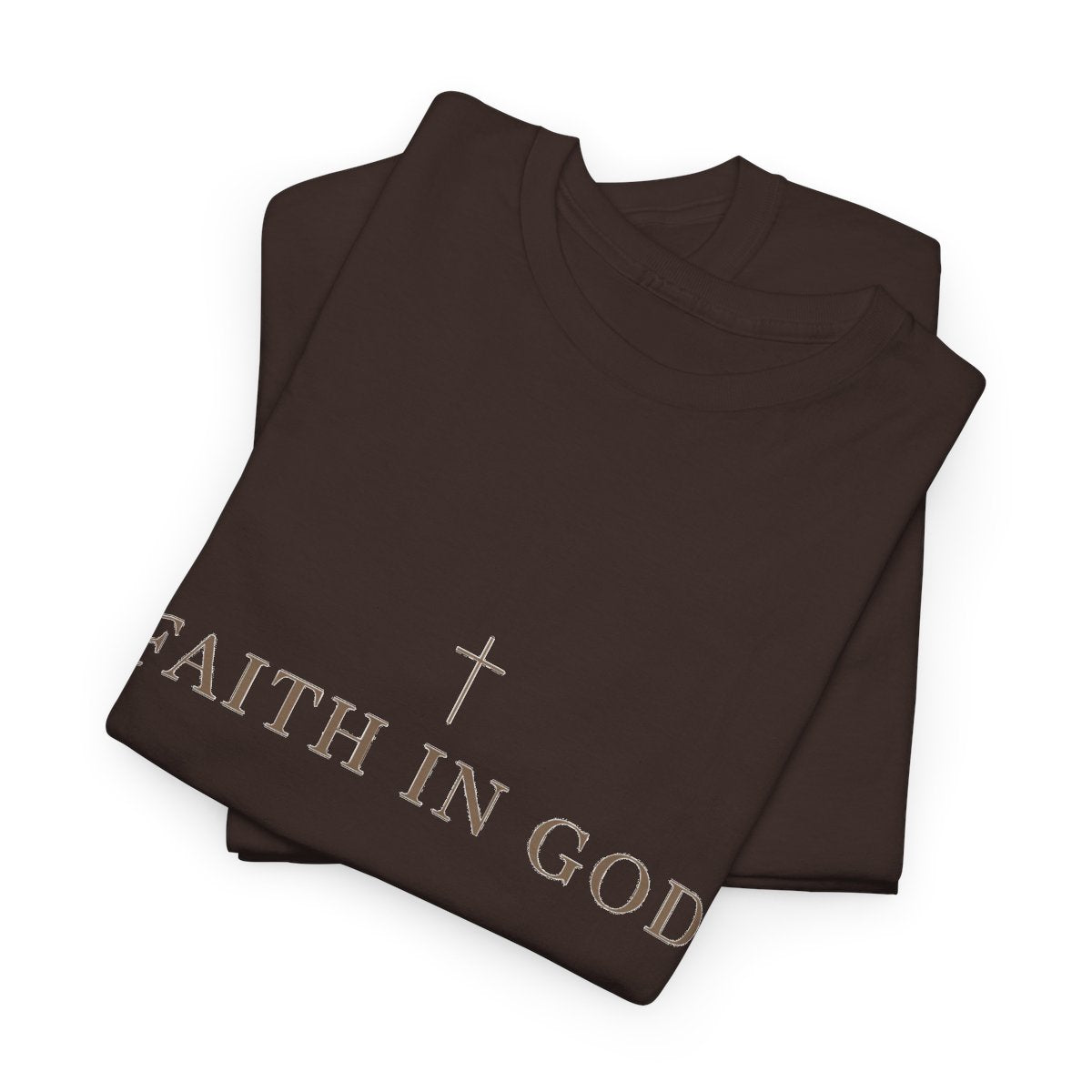 Saints Supply Co Faith in God graphic tee, Dark Chocolate, folded view